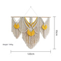 Nordic style hand-made woven cotton tapestry rectangle 120x95cm creamy white yellow wall hanging