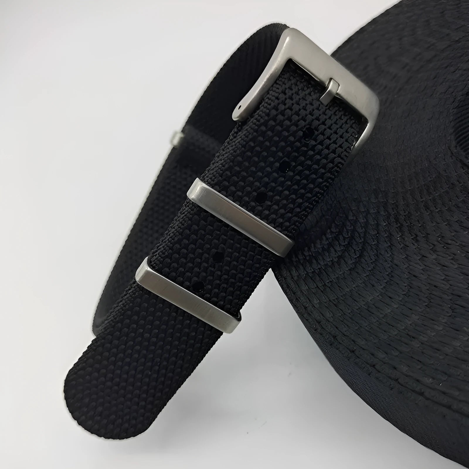Textile nylon watch strap in Army Green colour, showing integrated strap design and buckle.
