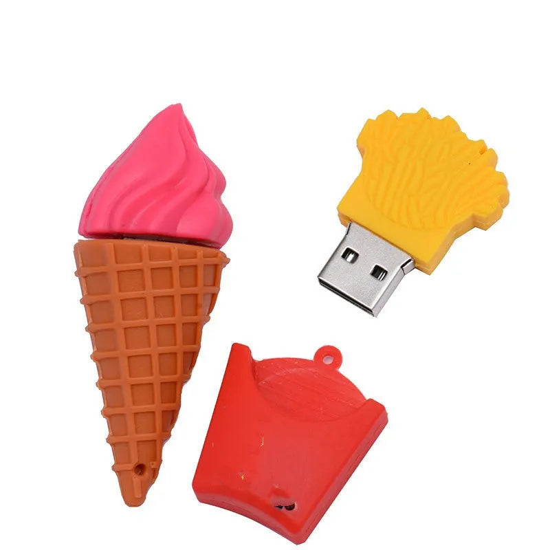Cute mini ice cream-shaped USB flash drive in pink colours on a white background.