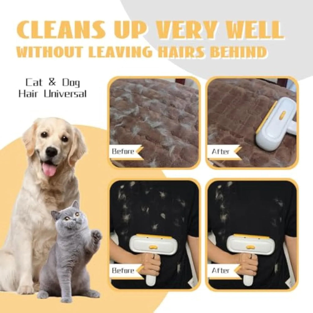 Yellow duck design portable pet hair remover brush with plastic body and polyester bristles.