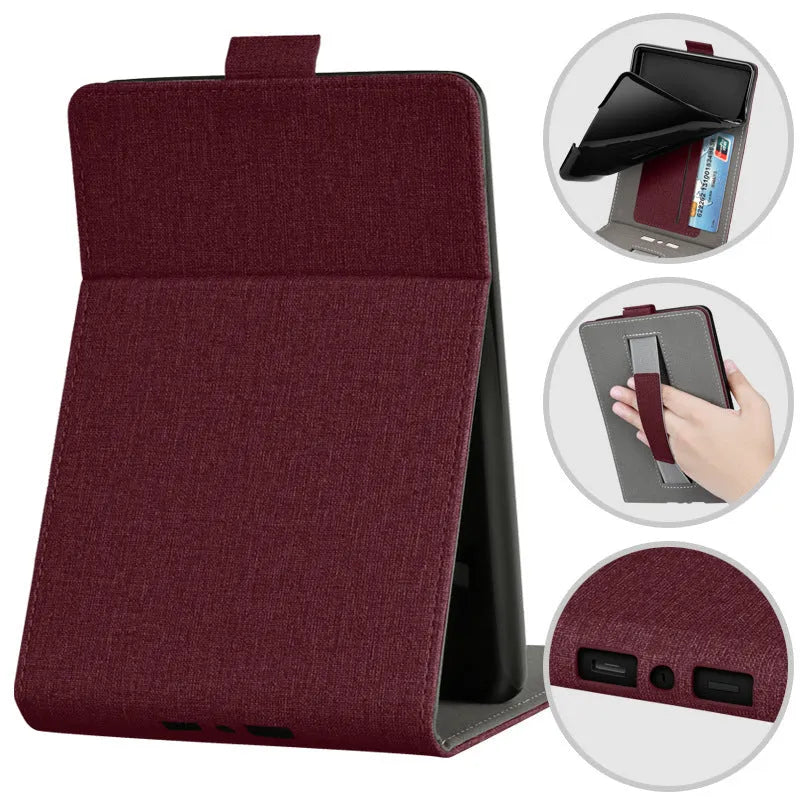 A 6-inch Kindle protective case in an embossed TPU material, shown in a Van Gogh starry sky design, with its folding bracket stand extended.