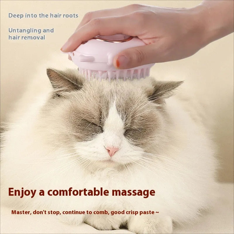 Pink and yellow pet grooming comb with integrated laser toy for cats and dogs