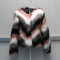 Korean style women's short leather coat with faux fur O-neck collar in picture colour