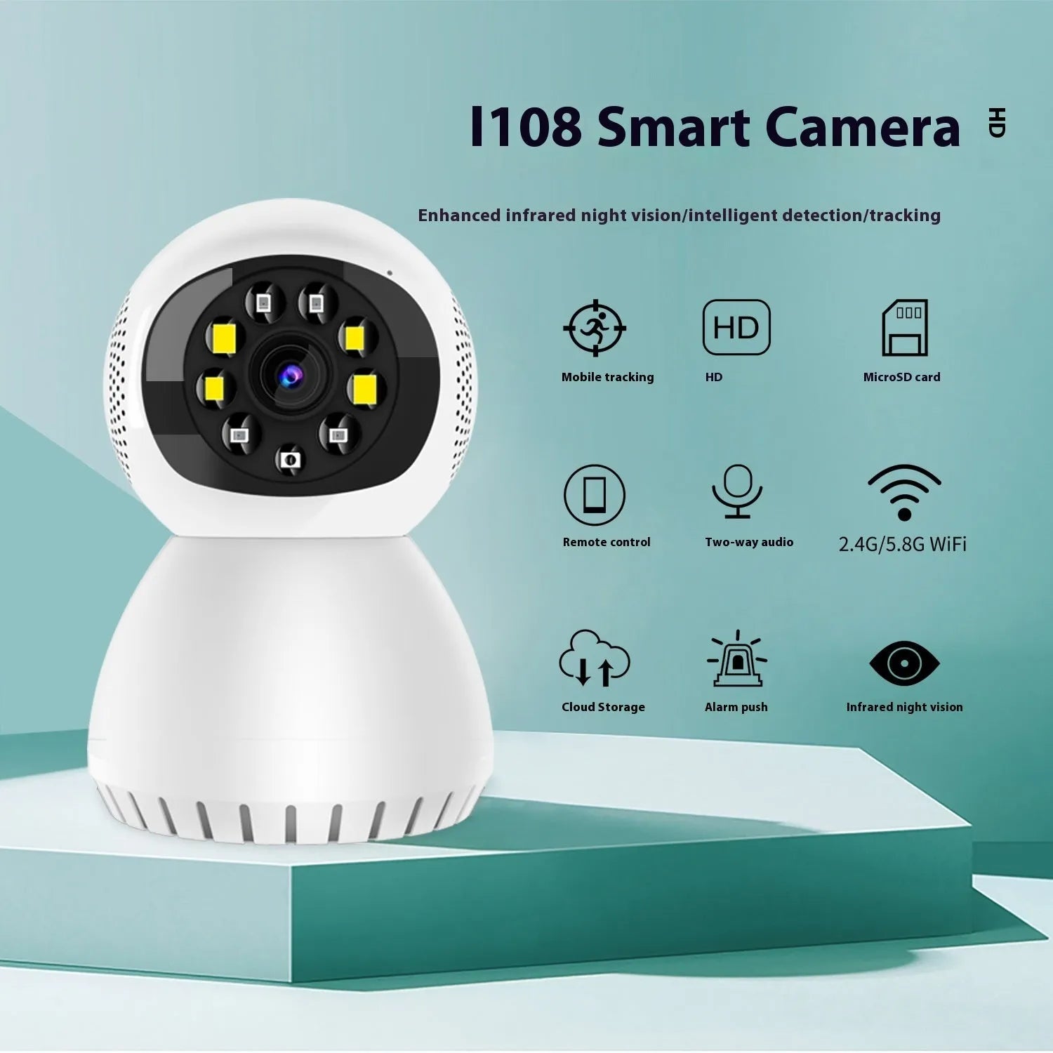 Dual-frequency wireless 1080p HD home security camera with ABS housing and 12mm lens