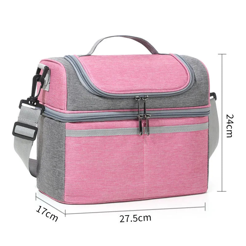 Double-layer colour matching lunch bag with thick aluminium foil insulated lining in Oxford cloth, black colour