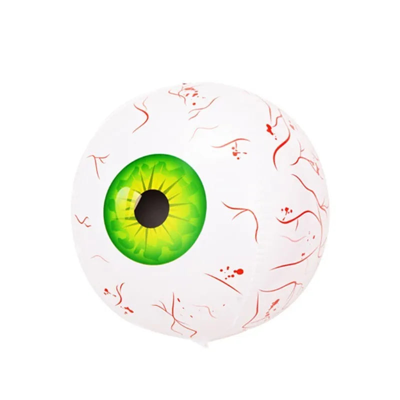 Green Halloween eyeball balloon inflatable with red bloodshot veins pattern