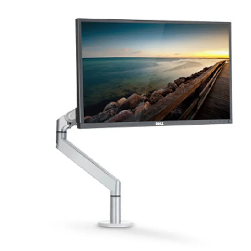 Silver aluminium laptop stand with air pressure arm bracket and rotating platform