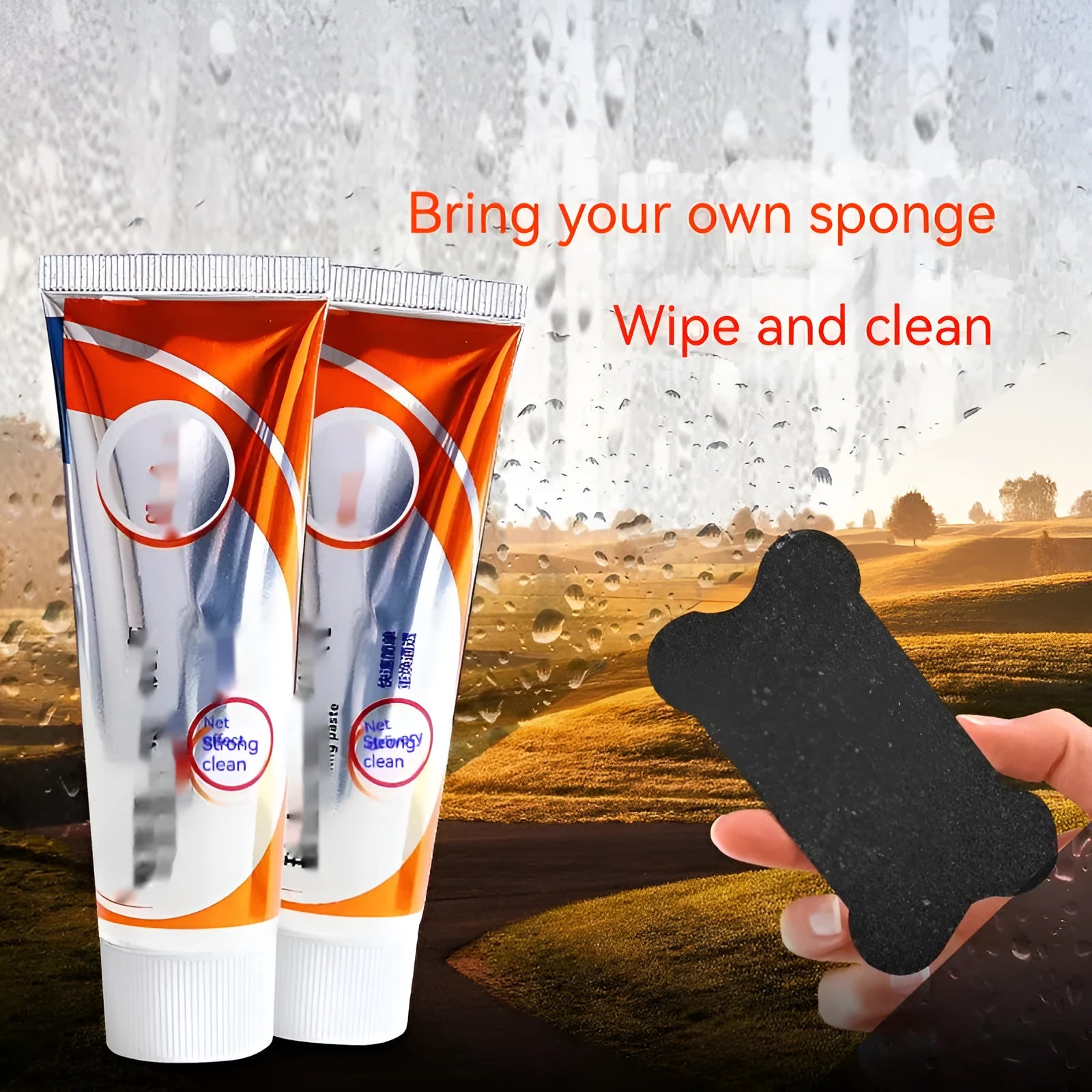 65ml white car windshield cleaning paste in bottle with sponge mop for glass oil stain removal
