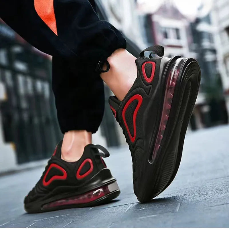 Men's black casual running shoes with lace-up front and round toe design