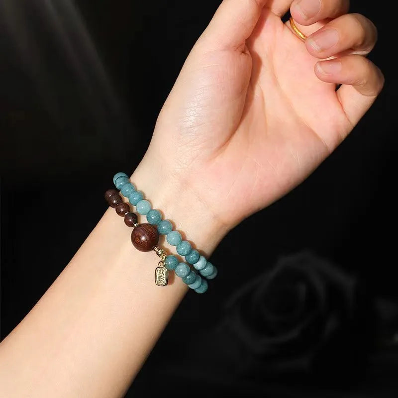 Blue gold sandalwood beaded bracelet for women with New Chinese style design and mixed materials