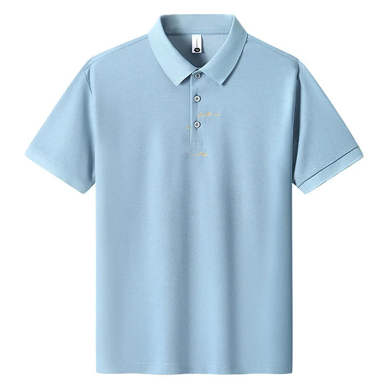Men's loose casual cotton t-shirt in sky blue with a letter pattern on the front.