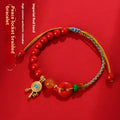 Women's cinnabar peace buckle bracelet in emperor red sand colour with hand-woven national style geometry design