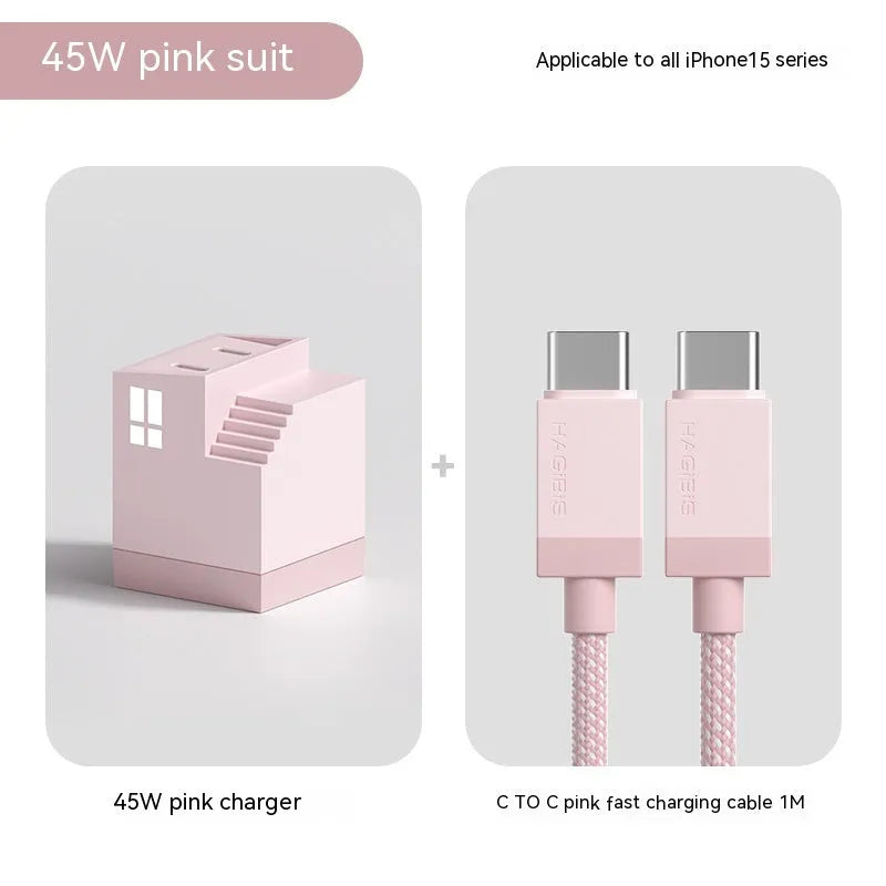 45W dual port Type C fast charging head wall charger box in white with two Type C ports