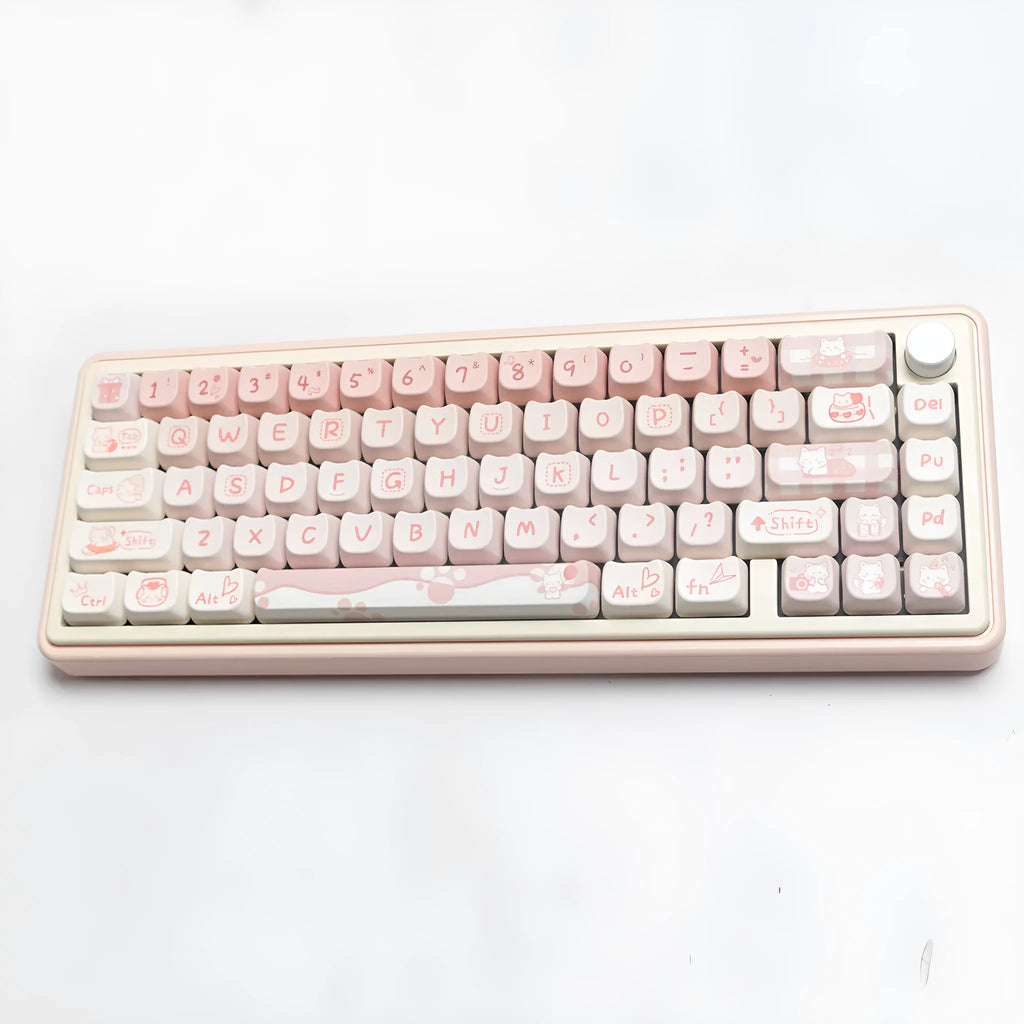 Full set PBT sublimation key caps for mechanical keyboards showing multicolour designs on over 98 keys