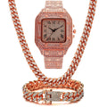 Roman grain graduation quartz watch set with square diamond-studded dial and black mesh band