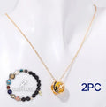 Natural stone bead necklace and bracelet set on adjustable cord