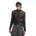 Men's black grey long-sleeved T-shirt featuring a half-turtleneck collar with a mesh zipper detail