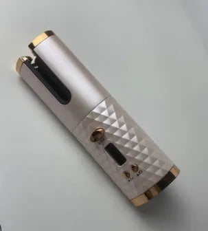 Portable white USB charging mini curling iron with gold ceramic barrel and temperature control dial