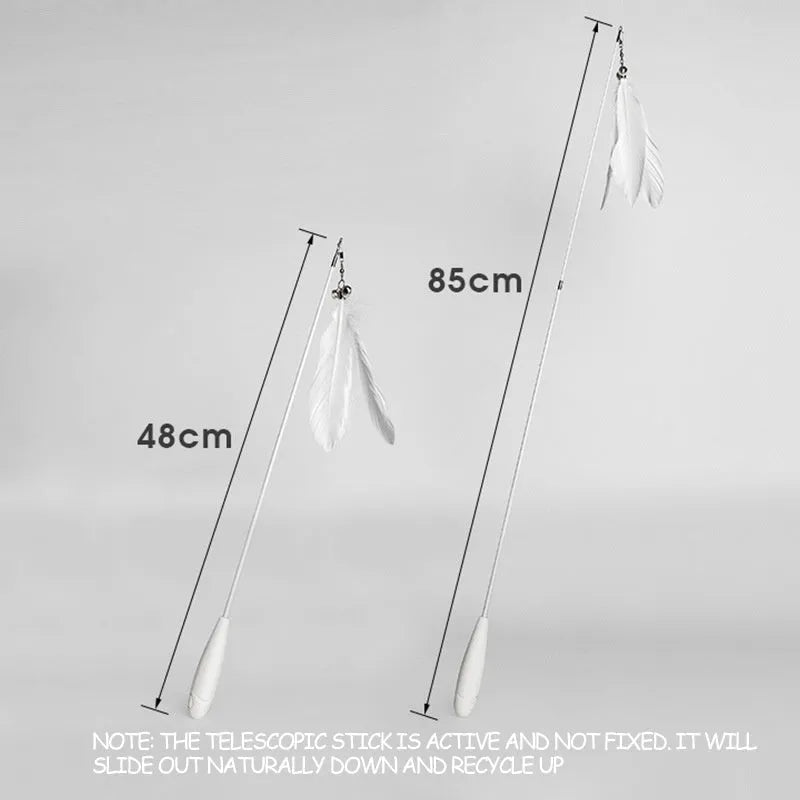 Telescopic cat fishing rod toy extended to 80cm with goose feather attachments and removable bell