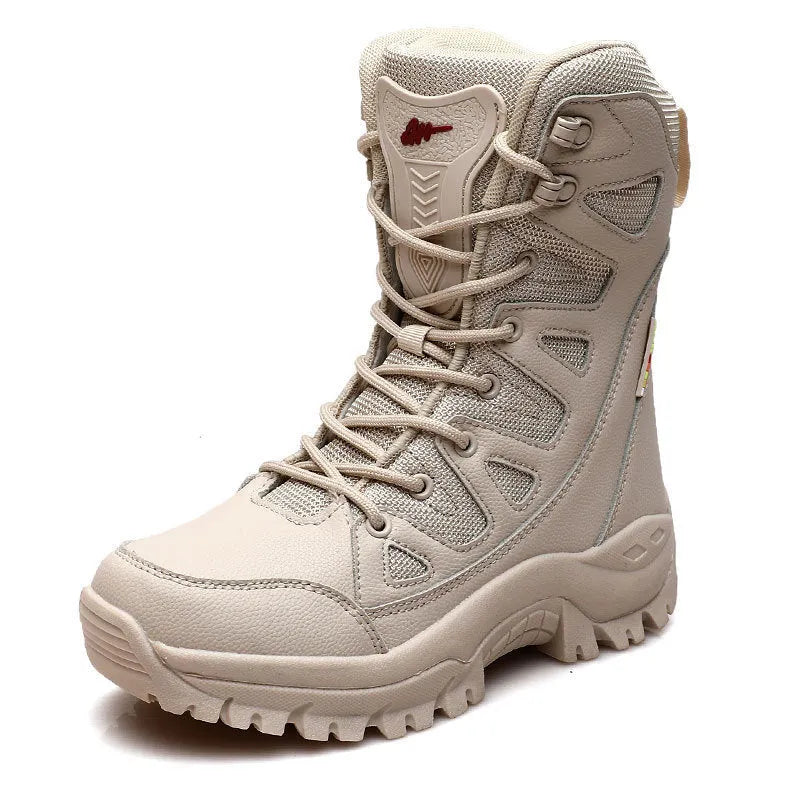 Cowhide leather hi-top hiking shoes for outdoor running, climbing and camping activities