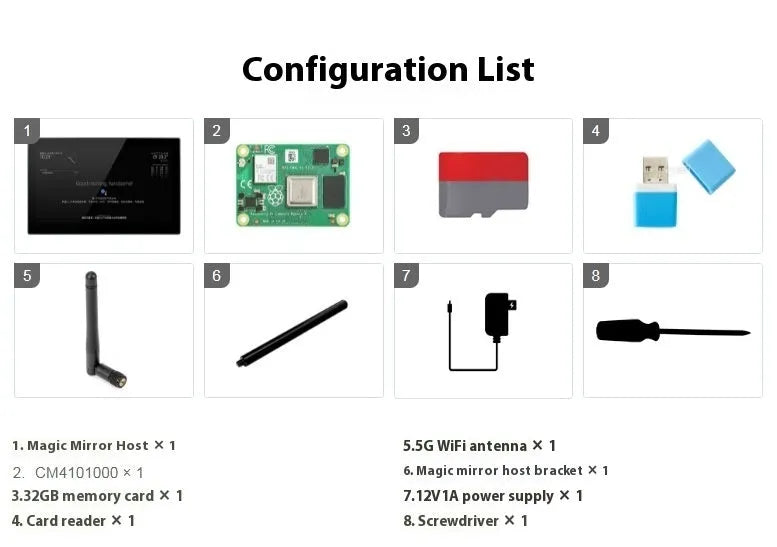 13.3-inch smart mirror touch display with integrated CM4 board for voice assistant projects.