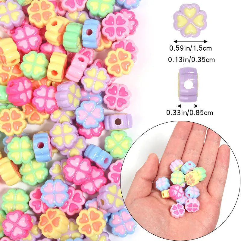 15mm frosted acrylic four-leaf clover cartoon love beads in random mixed colours for jewellery making