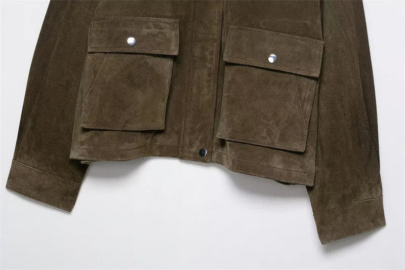 Women's Japanese Korean style casual jacket in PU fabric with regular fit