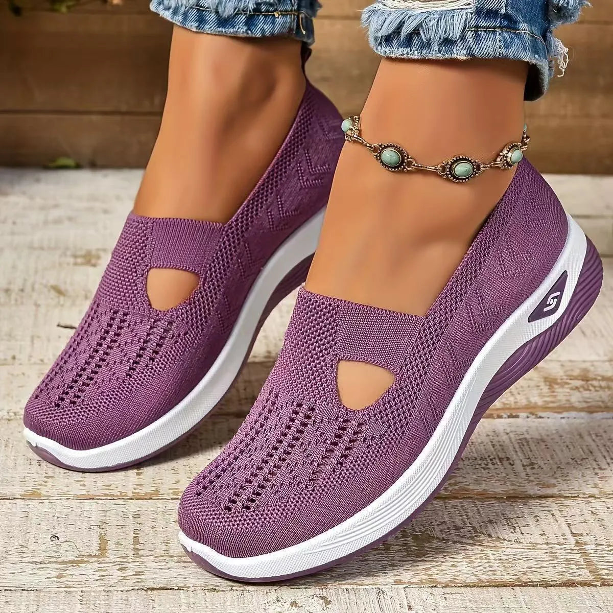 Women's solid colour T-strap mesh casual shoes with soft PVC soles in multiple colour options.