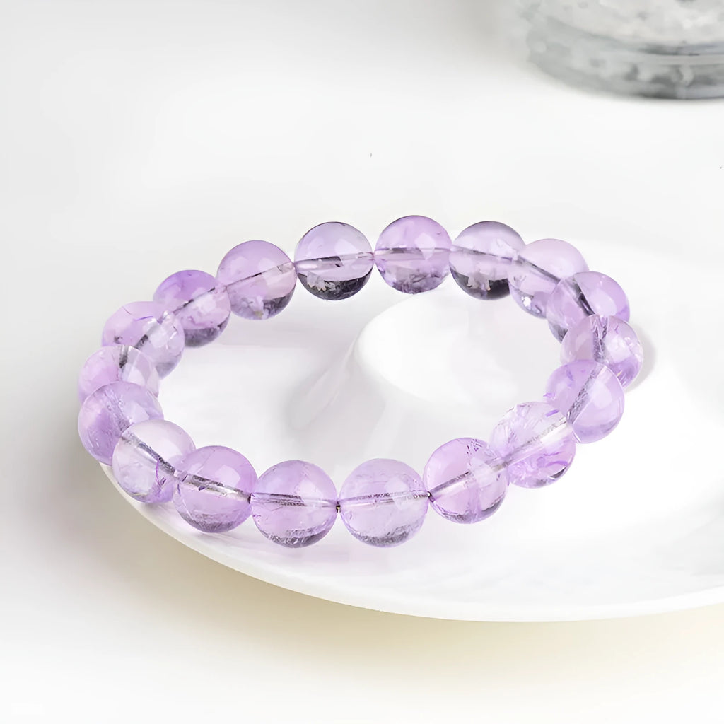 Lavender amethyst bracelet with water ripple design on round beads in multiple size options