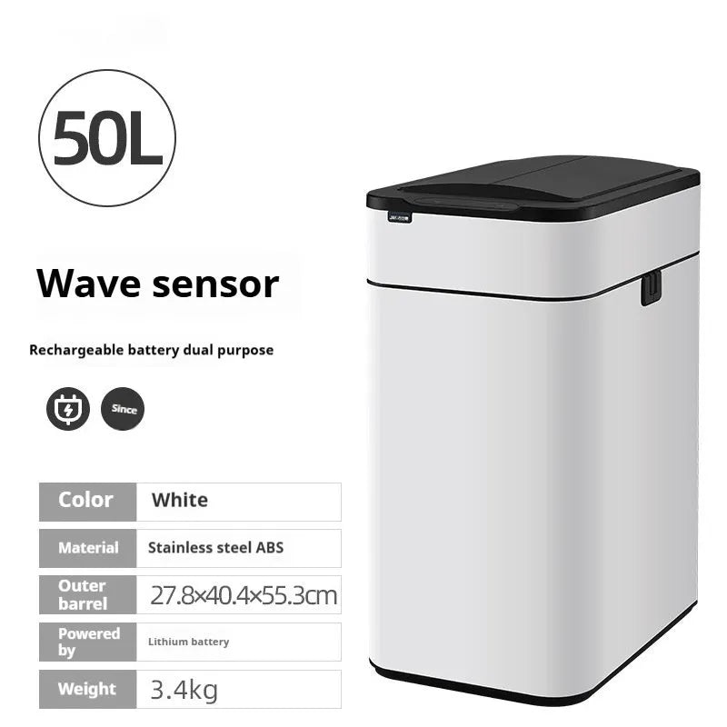 Stainless steel inductive smart trash can with square design and deodorant properties