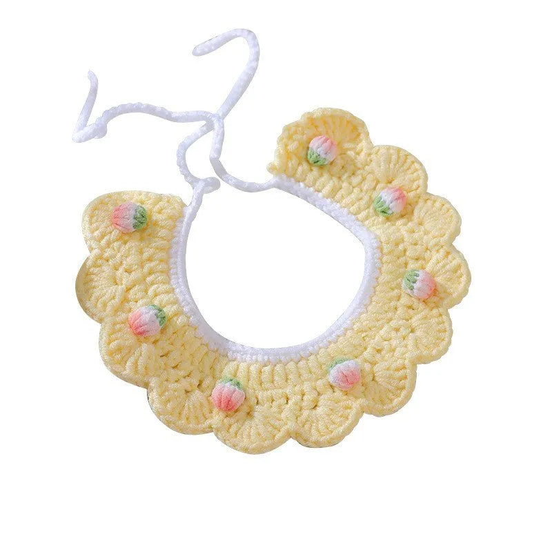 Handmade woven wool cat collar with British Shorthair embroidery and bell bow in pink colour