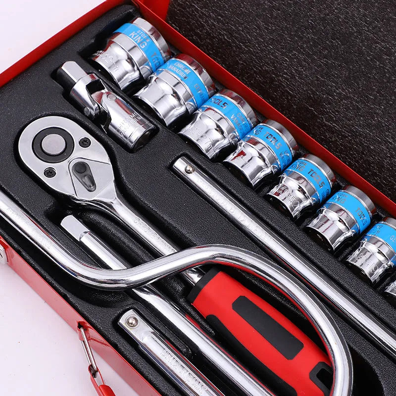 24-piece curved bow car repair wrench set with chrome vanadium steel tools in storage case
