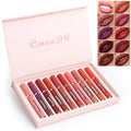 Box containing 10 women's non-stick cup waterproof matte lipsticks in assorted photo colours.