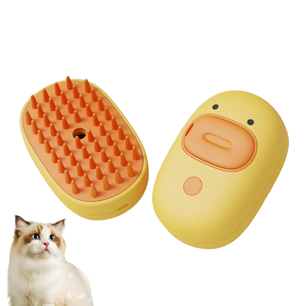 White or yellow rechargeable steam pet brush for grooming dogs and cats
