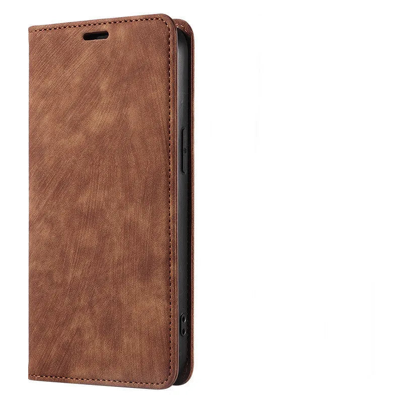 Magnetic flip phone case in leather and TPU for iPhone, shown in a solid colour.