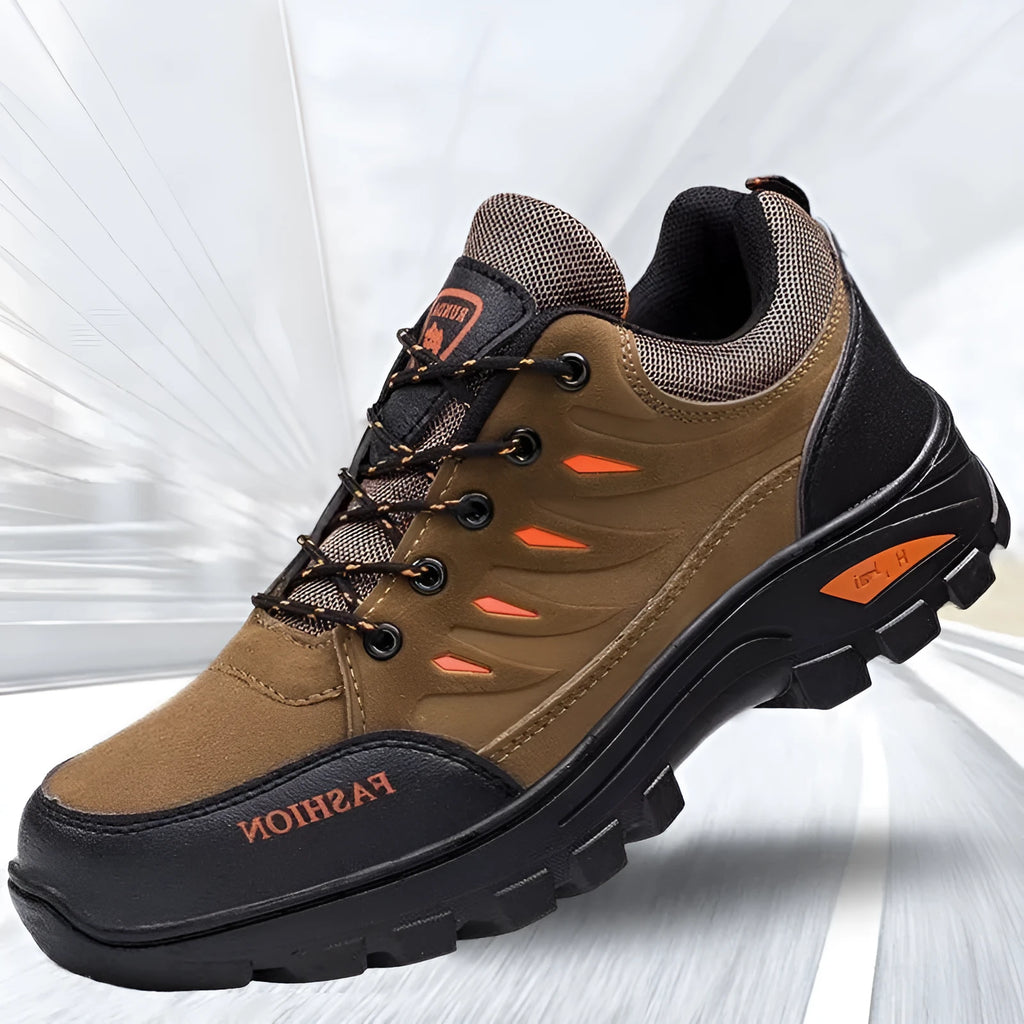 Men's mid-top hiking sneakers with suede upper, rubber sole, and front lace-up design in multiple colour options