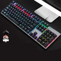 AOC GK410 mechanical keyboard with metal case and backlit keys on a desk.