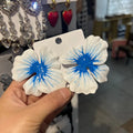 Pastoral style alloy flower stud earrings with oil-spot glaze finish in four colour options