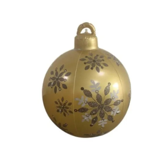 Large red and white striped inflatable PVC Christmas ball ornament with a 60cm diameter.