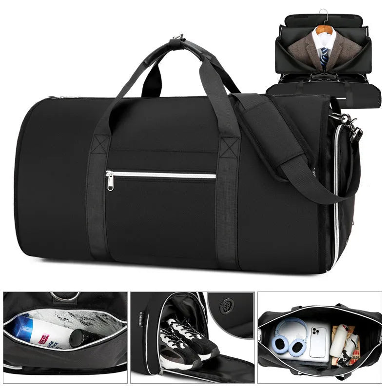 Oxford cloth storage sports bag in grey colour showing dry wet separation compartments