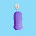 White bath sponge with fish scale pattern and hanging loop for bathroom exfoliation