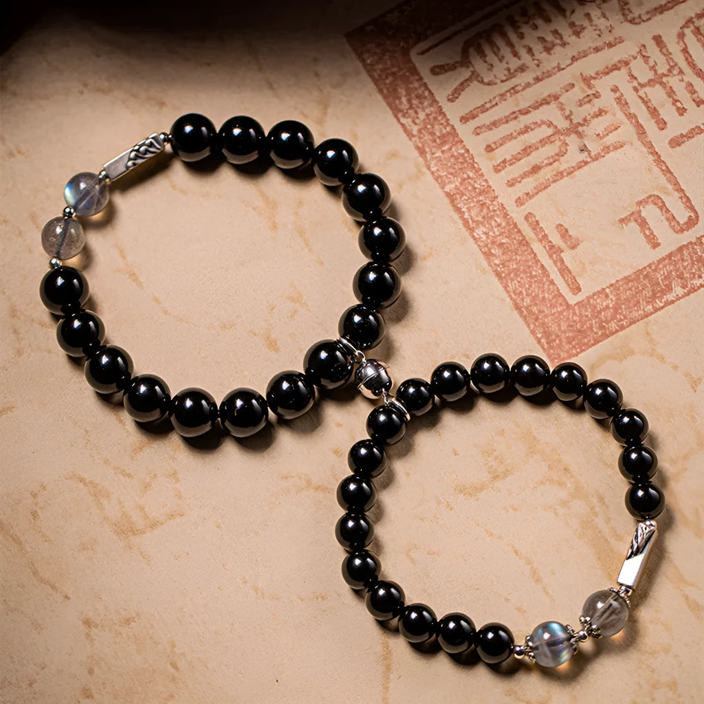 Obsidian Buddha beads couple bracelet DIY set with 8mm and 10mm beads in national style