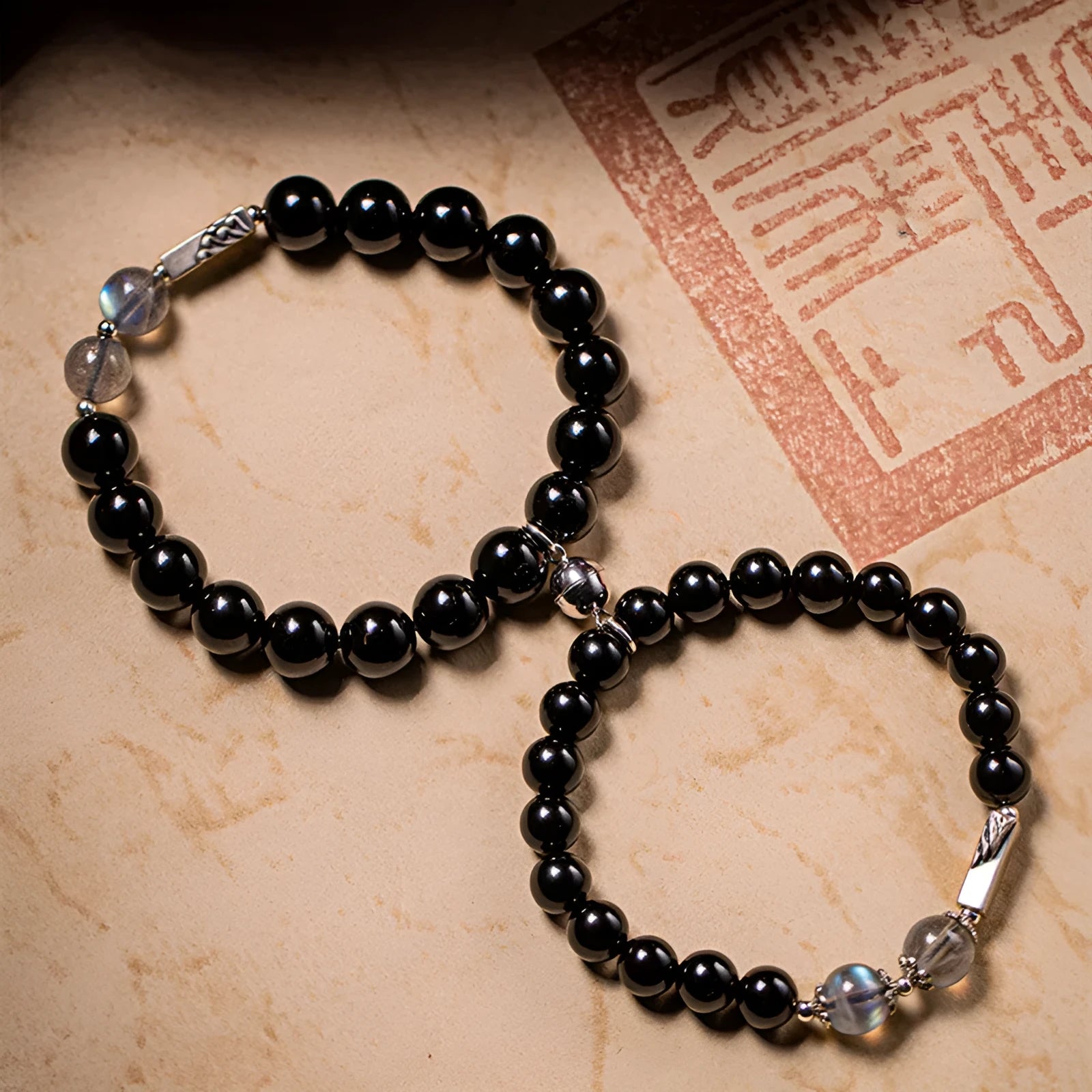 Obsidian Buddha beads couple bracelet DIY set with 8mm and 10mm beads in national style