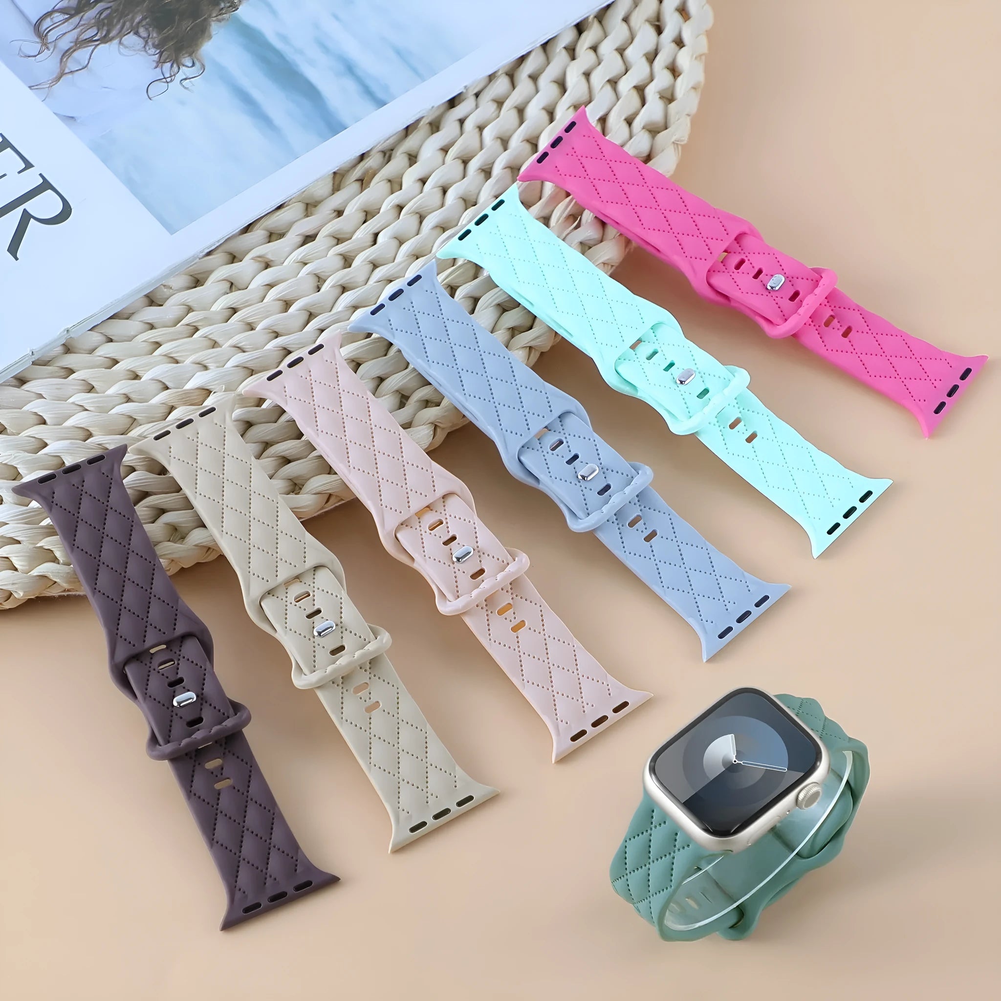 Silicone butterfly buckle watch strap in multiple colours for Apple Watch sizes 38mm to 49mm