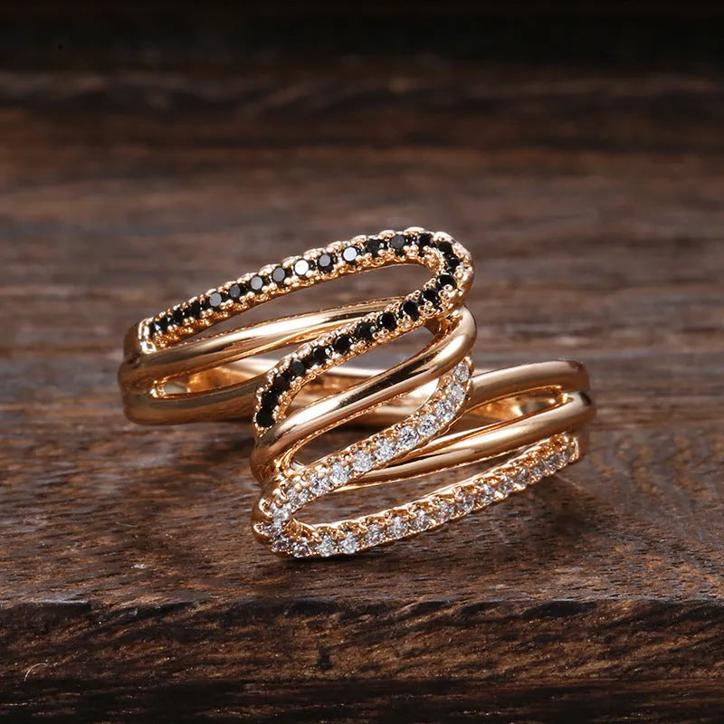 Women's copper ring with micro-inlaid zircon detailing in electroplated WK2230 colour