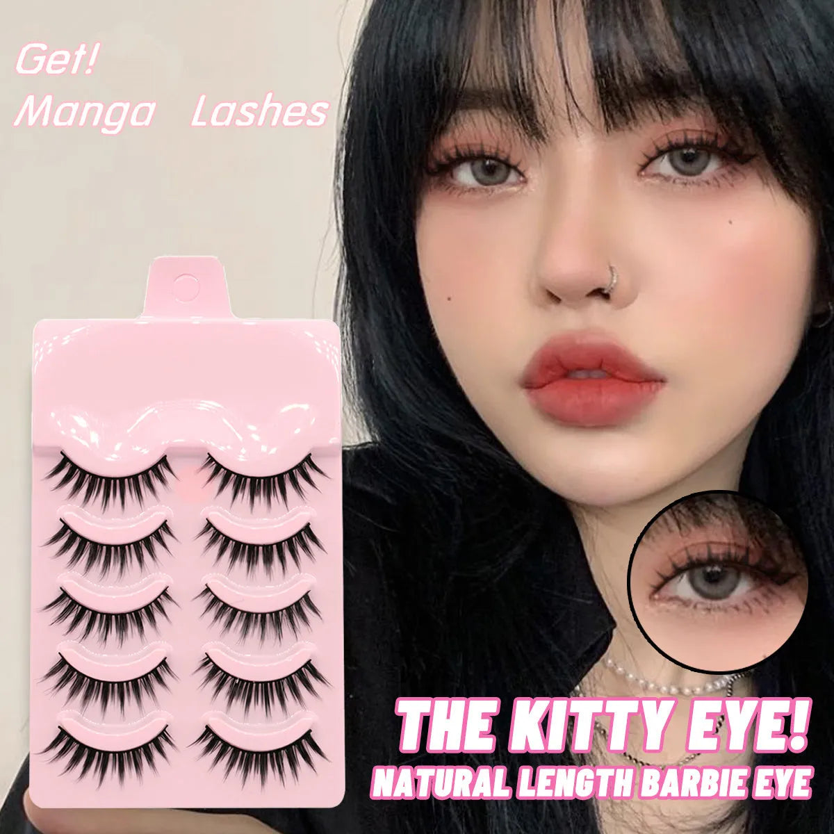 Three styles of manga false eyelashes for anime cosplay and Korean makeup in natural slim wispy length