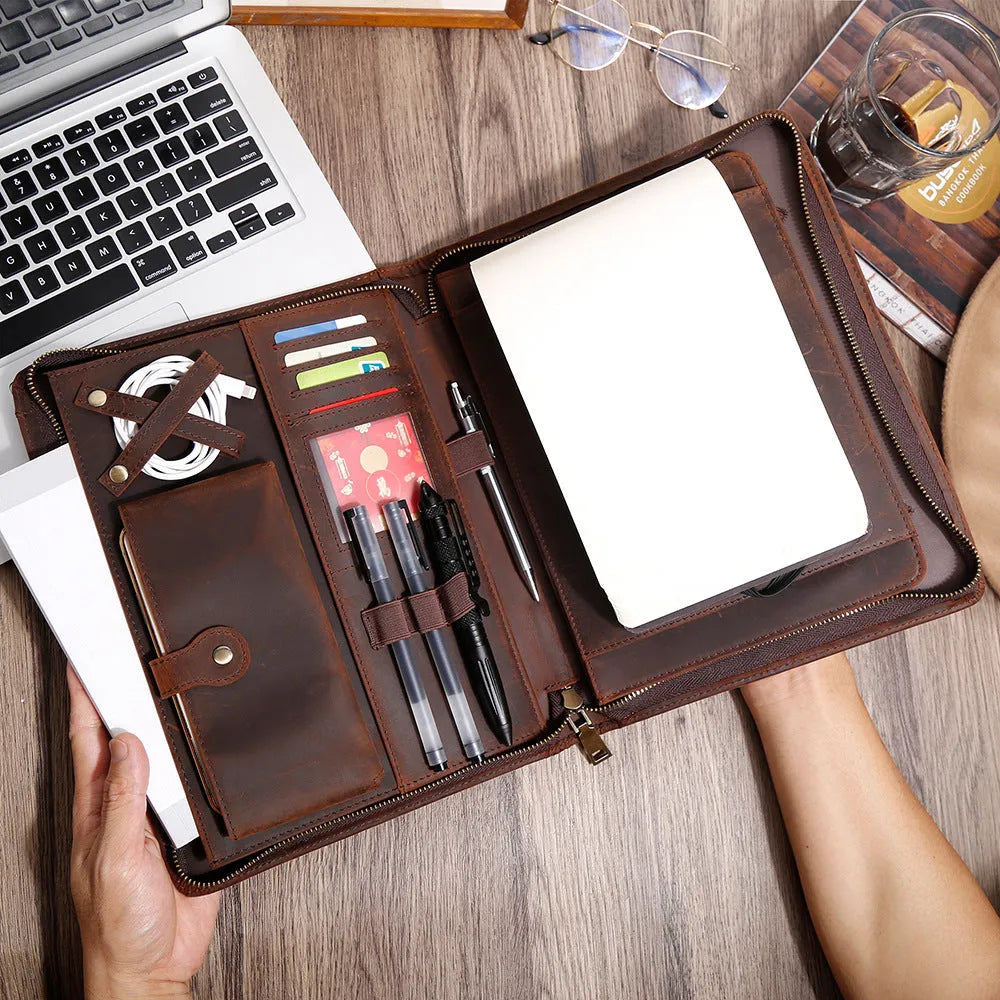 Genuine cowhide leather computer protective case in business style with multifunctional design