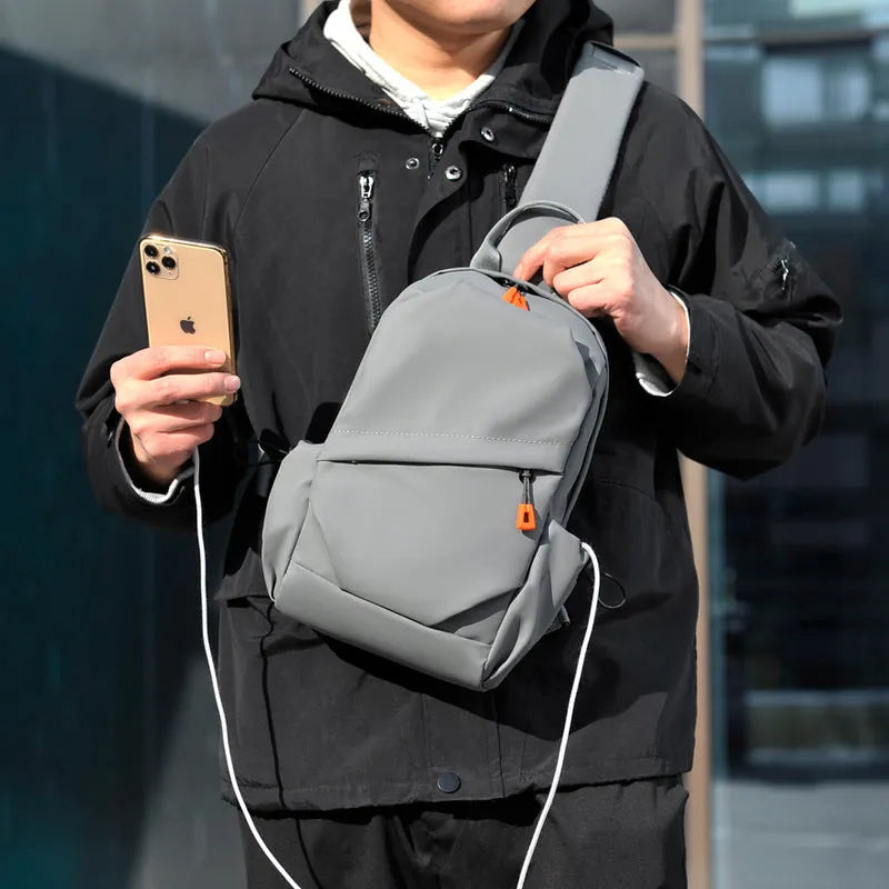 Mens black polyester crossbody bag with single shoulder strap