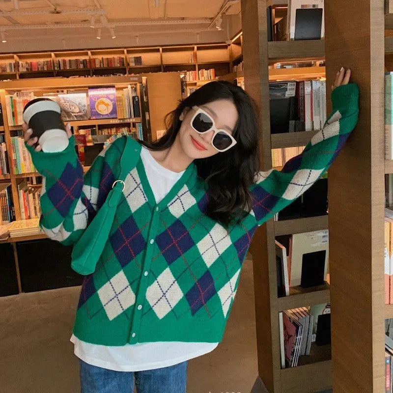 Women's acrylic knitted cardigan coat in macaron colours including pink, green, and khaki, regular sleeve, casual style.