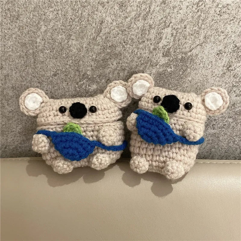 Handmade knitted koala bear backpack design cover for AirPods charging case